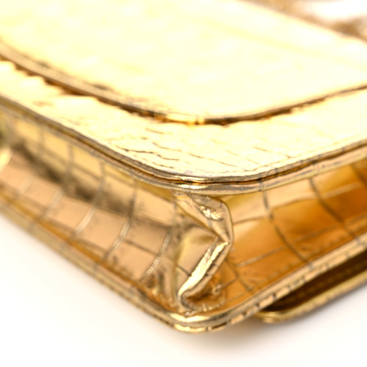 Metallic Calfskin Crocodile Embossed Cocodile Wallet On Chain WOC Gold