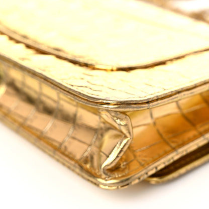 Chanel Metallic Calfskin Crocodile Embossed Cocodile Wallet On Chain WOC Gold 12 of 15