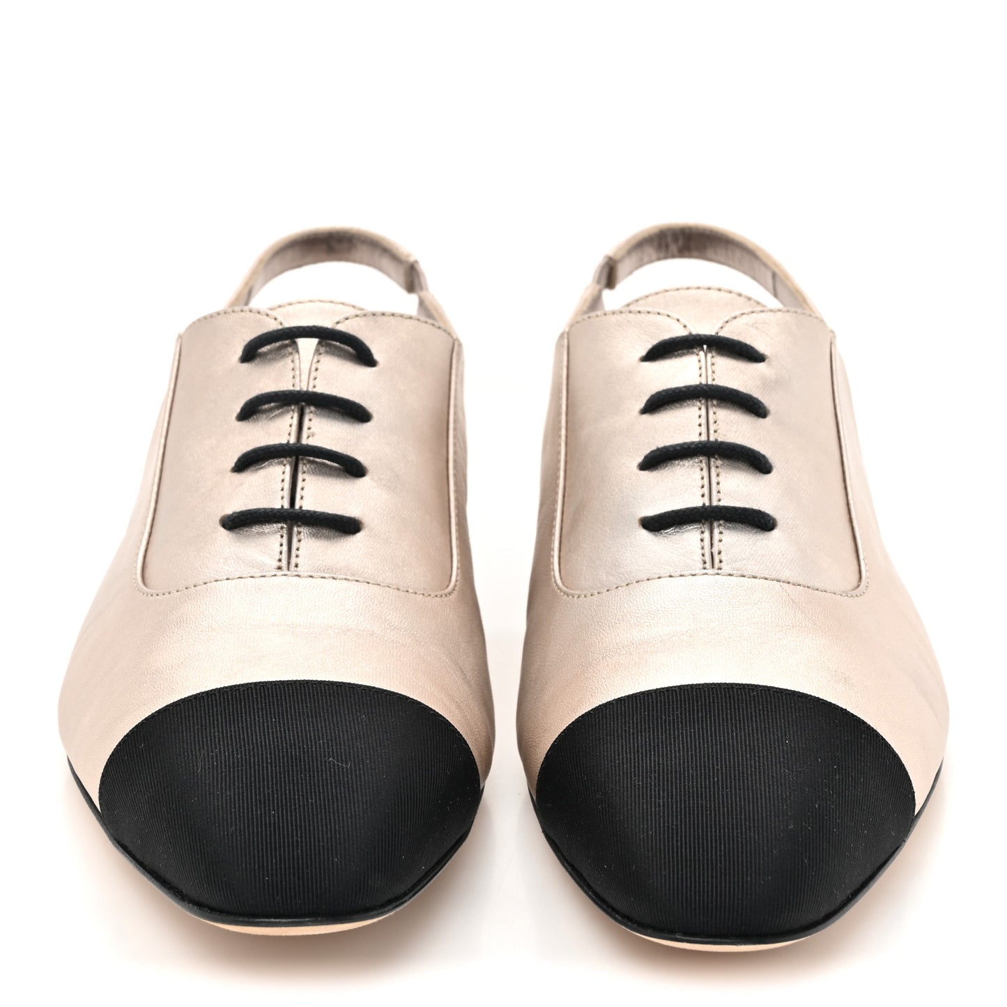 Laminated Lambskin Grosgrain Lace Up Slingback Flats 37 Copper Black