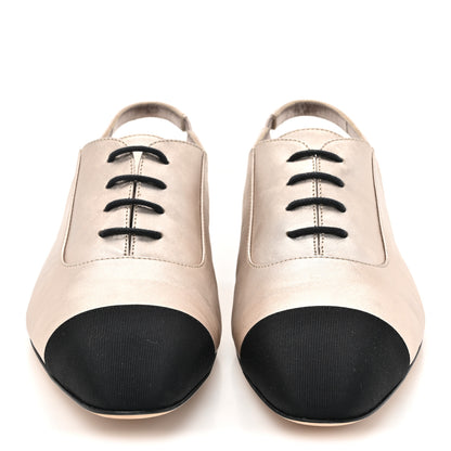 Chanel Laminated Lambskin Grosgrain Lace Up Slingback Flats 37 Copper Black 2 of 11