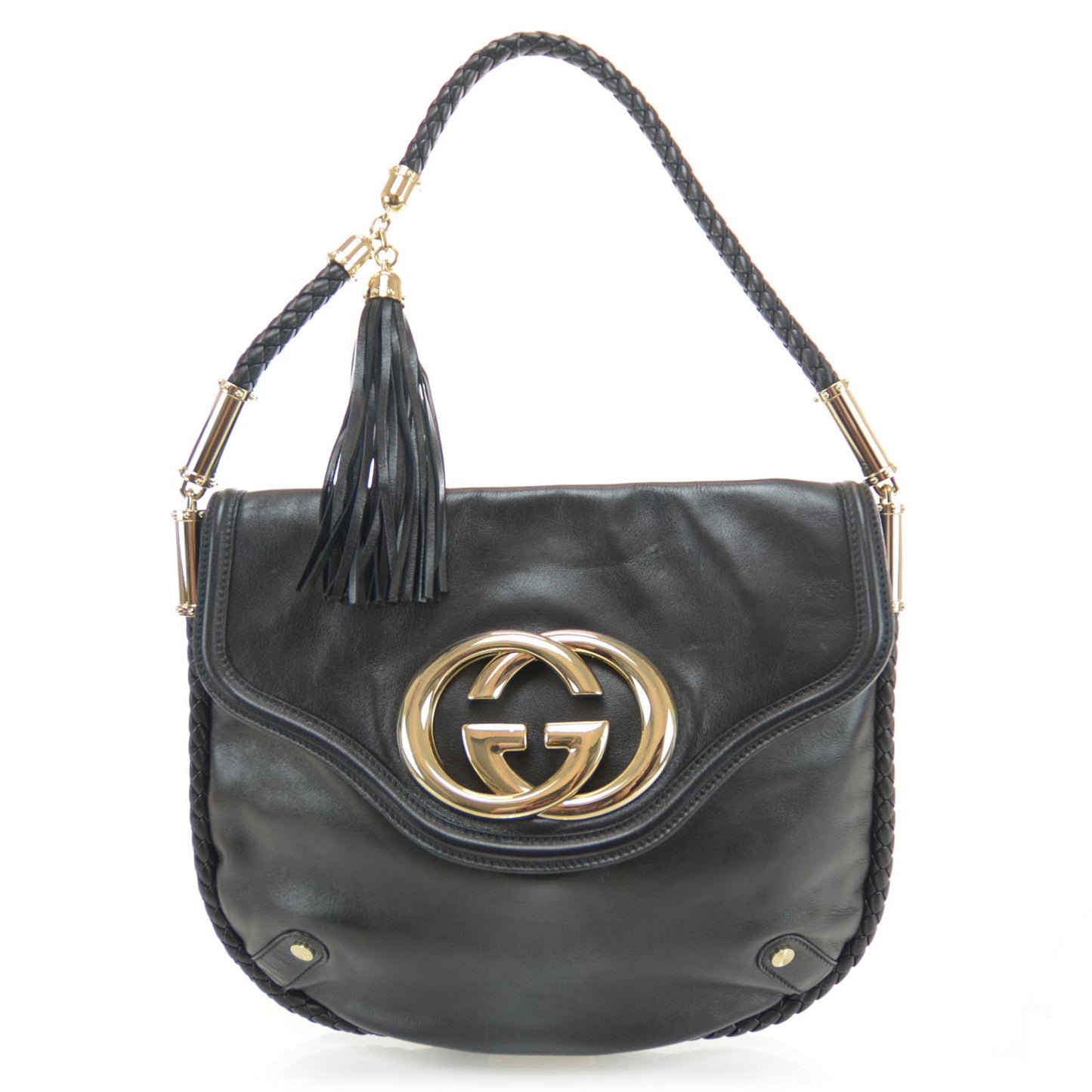 Leather Britt Tassel Shoulder Bag Black