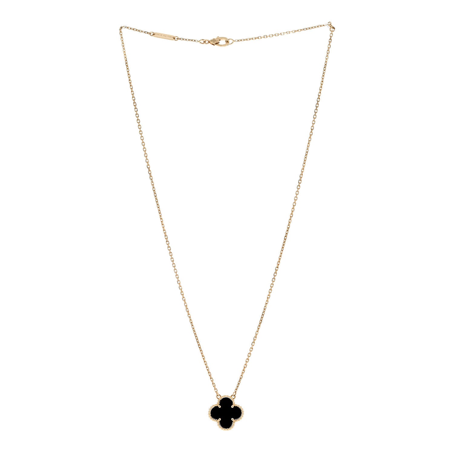 Van Cleef & Arpels VAN CLEEF & ARPELS 18K Yellow Gold Black Onyx Vintage Alhambra Pendant Necklace 3 of 5