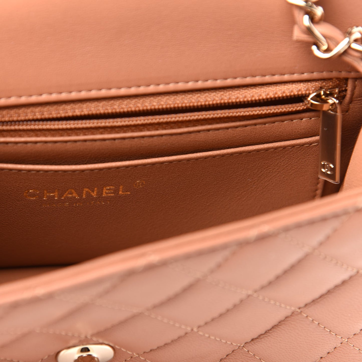 Lambskin Quilted Mini Rectangular Flap Brown