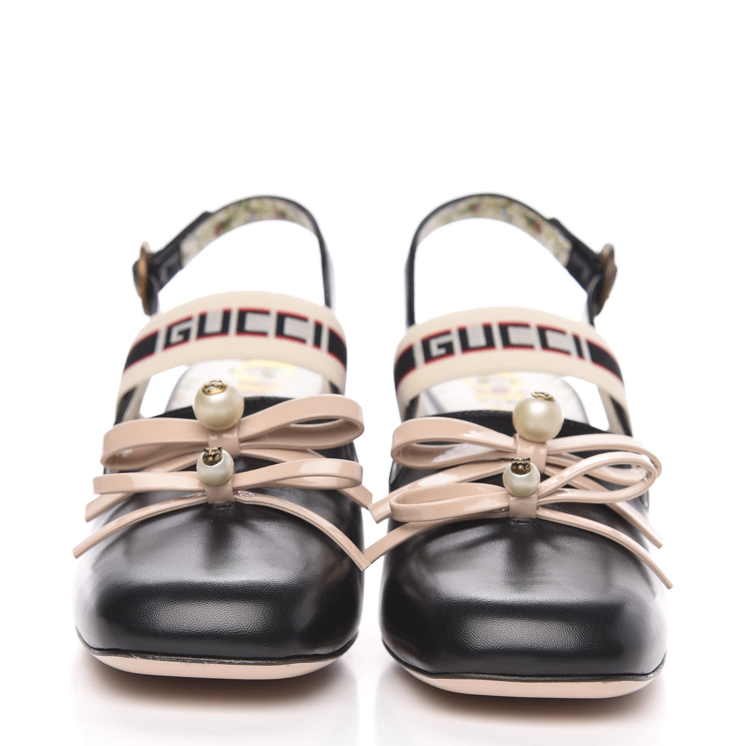 Gucci Malaga Kid Bow Ace Stripe Mid Heel Slingback Pumps 40 Black 2 of 10