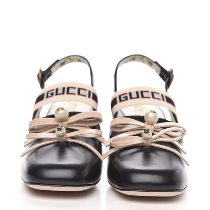 Gucci Malaga Kid Bow Ace Stripe Mid Heel Slingback Pumps 40 Black 2 of 10
