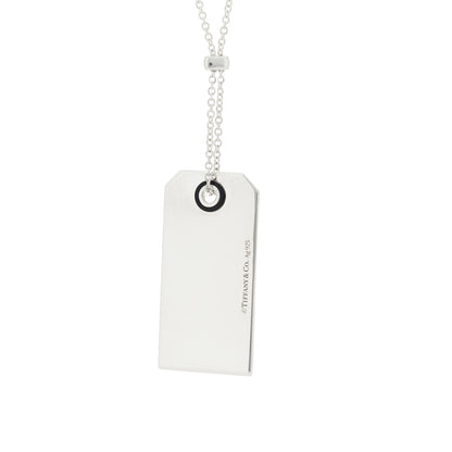 Tiffany Sterling Silver Black Onyx Price Tag Pendant Necklace 3 of 6