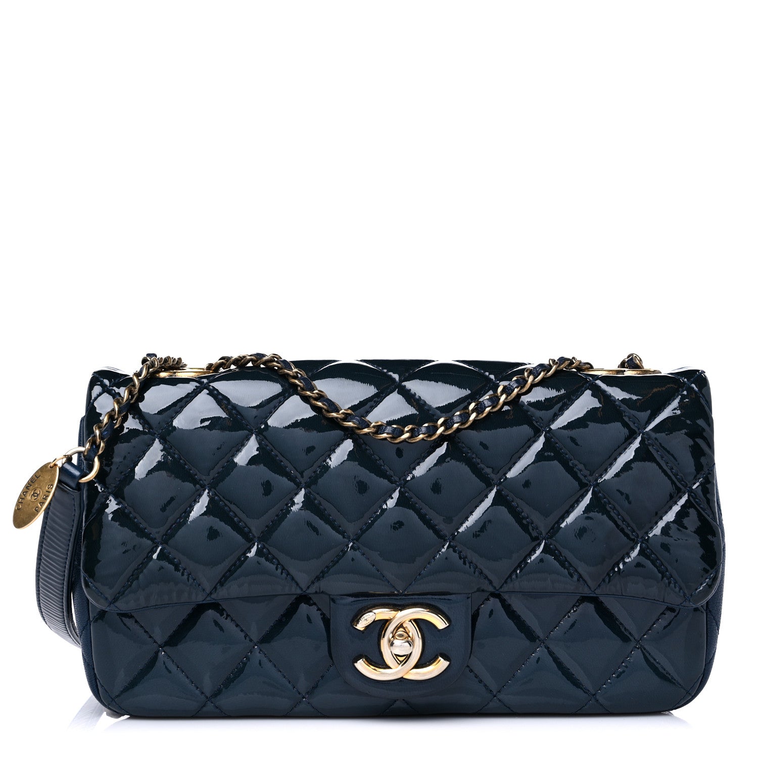 Chanel Patent Goatskin Quilted Medium CC Eyelet Flap Blue 1 of 11
