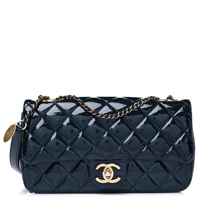 Chanel Patent Goatskin Quilted Medium CC Eyelet Flap Blue 1 of 11
