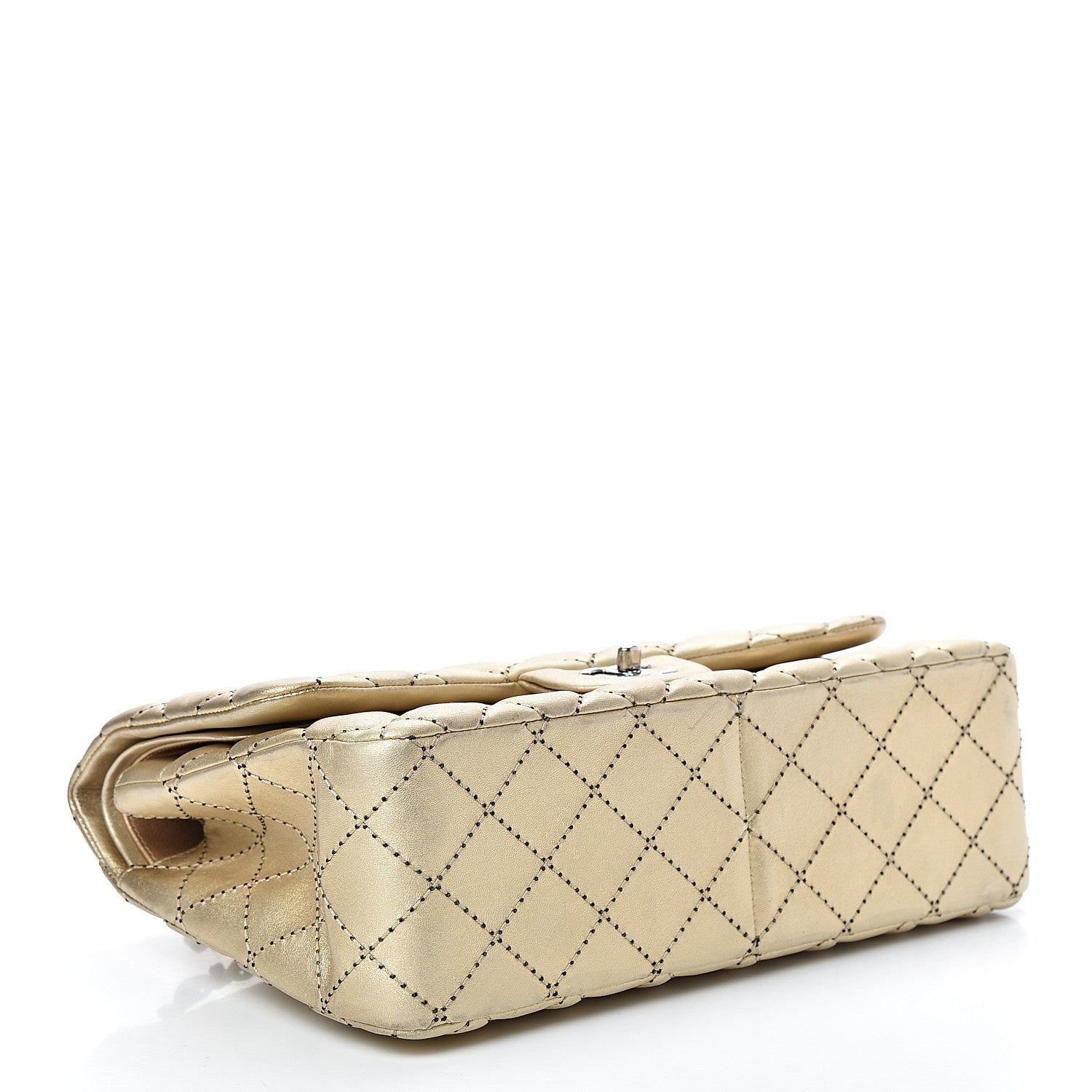 Chanel Metallic Washed Lambskin Quilted Jumbo Double Flap Dark Gold Black 3 of 16