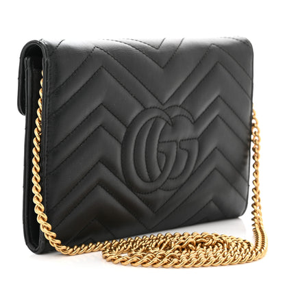 Gucci Calfskin Matelasse Mini GG Marmont Chain Wallet Black 3 of 9