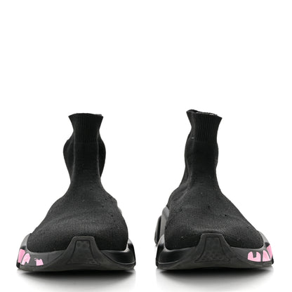 Balenciaga Recycled Knit Womens Speed Graffiti Sneakers 39 Black Pink 2 of 9
