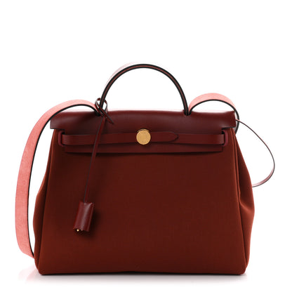 Hermes Military Toile Vache Hunter Herbag Zip Retourne 31 PM Rouge H 1 of 12