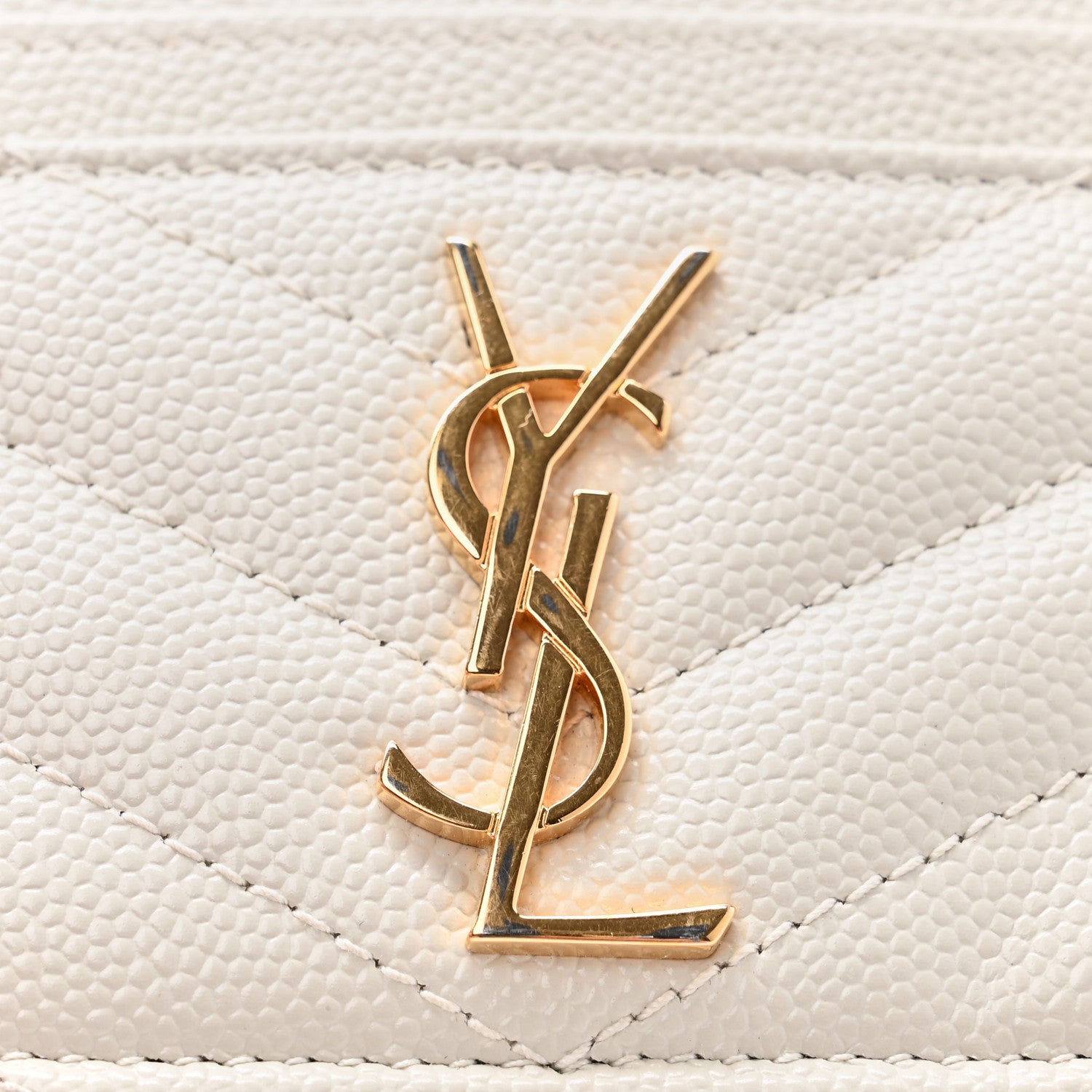 Saint Laurent Grain De Poudre Matelasse Chevron Monogram Credit Card Case Crema Soft 8 of 9