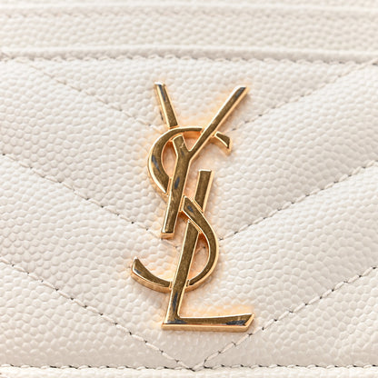 Saint Laurent Grain De Poudre Matelasse Chevron Monogram Credit Card Case Crema Soft 8 of 9