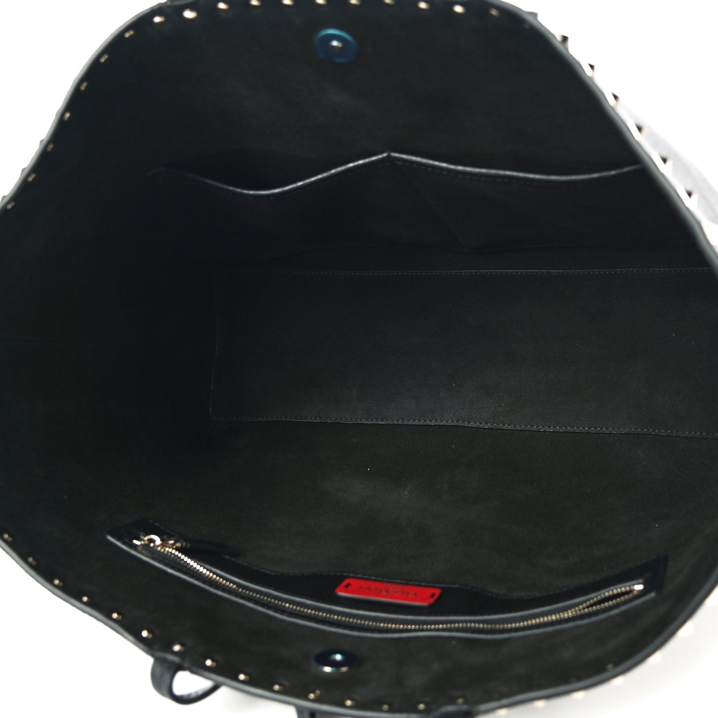 Grained Calfskin Rockstud Shoulder Tote Black