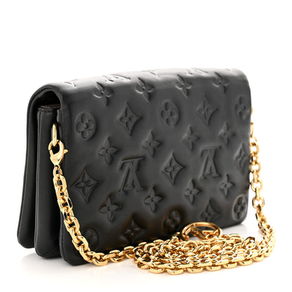 Louis Vuitton Lambskin Embossed Monogram Pochette Coussin Black 3 of 12