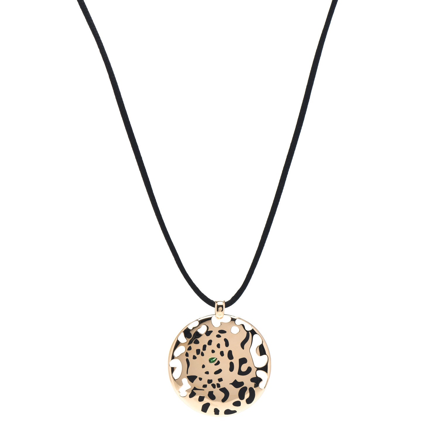 Cartier 18K Yellow Gold Enamel Tsavorite Panthere De Cartier Pendant Cord Necklace 1 of 5