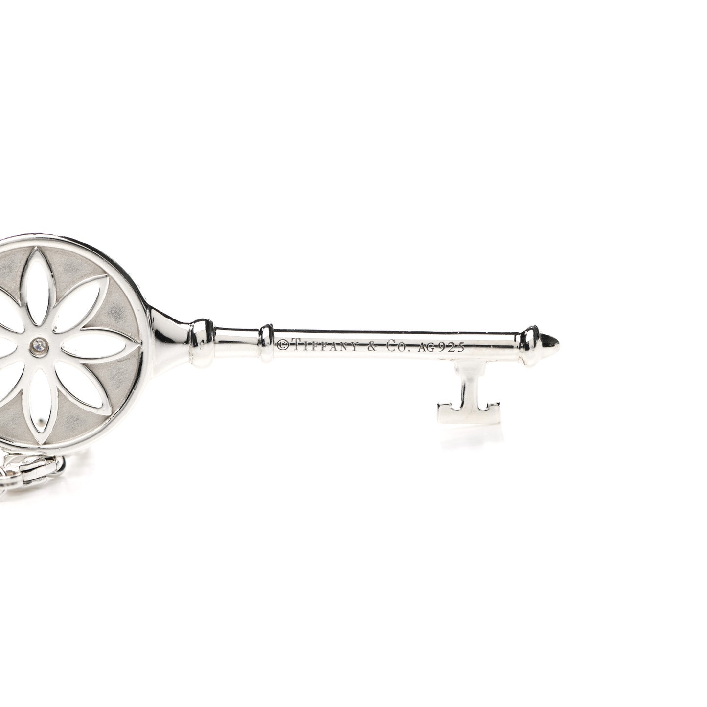 Sterling Silver Diamond Large Daisy Key Pendant Link Necklace