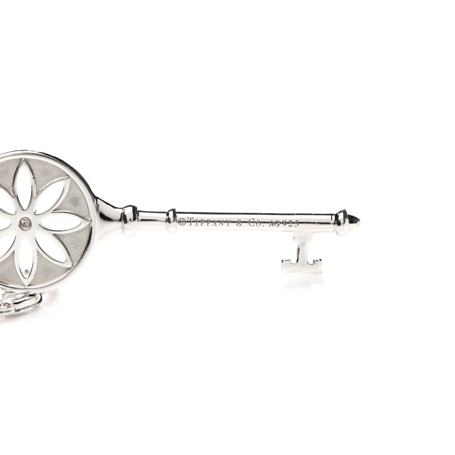 Tiffany Sterling Silver Diamond Large Daisy Key Pendant Link Necklace 4 of 5