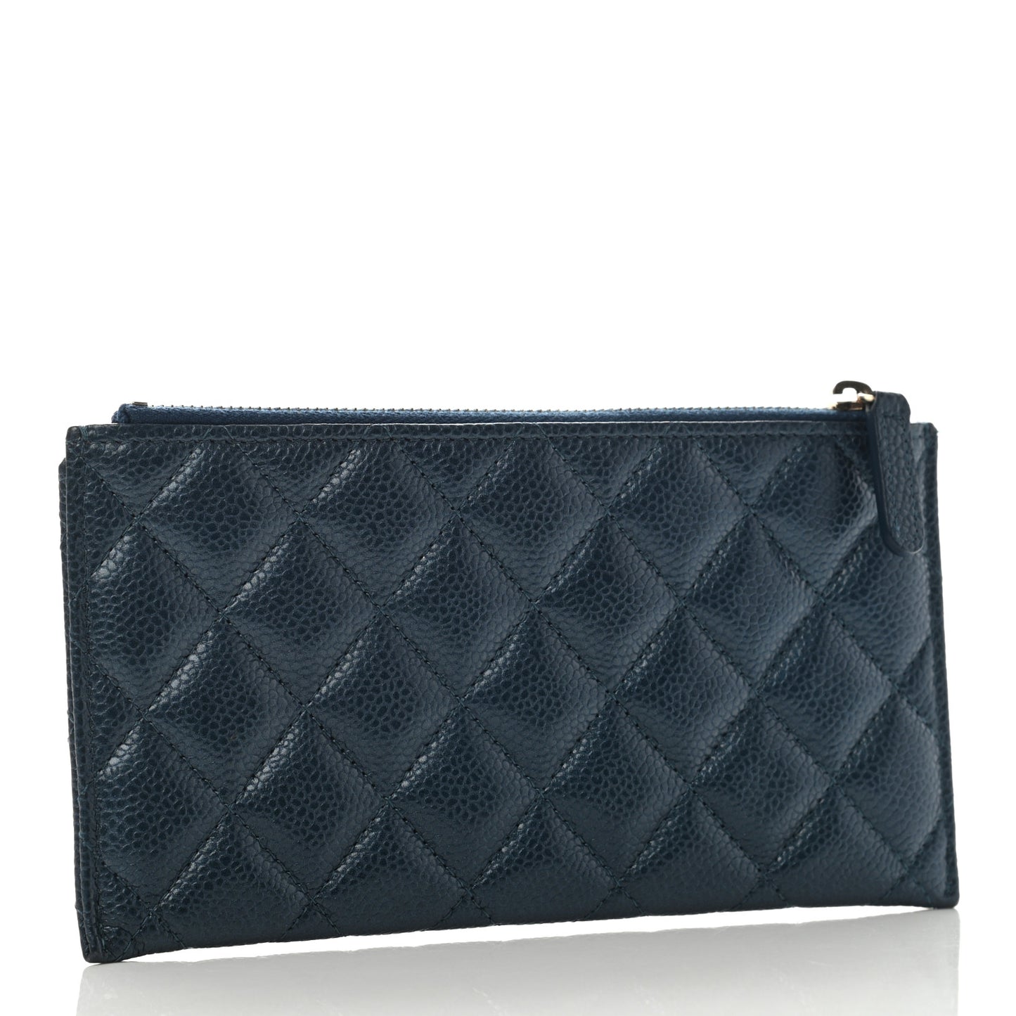 Iridescent Caviar Quilted Classic Zip Pouch Navy