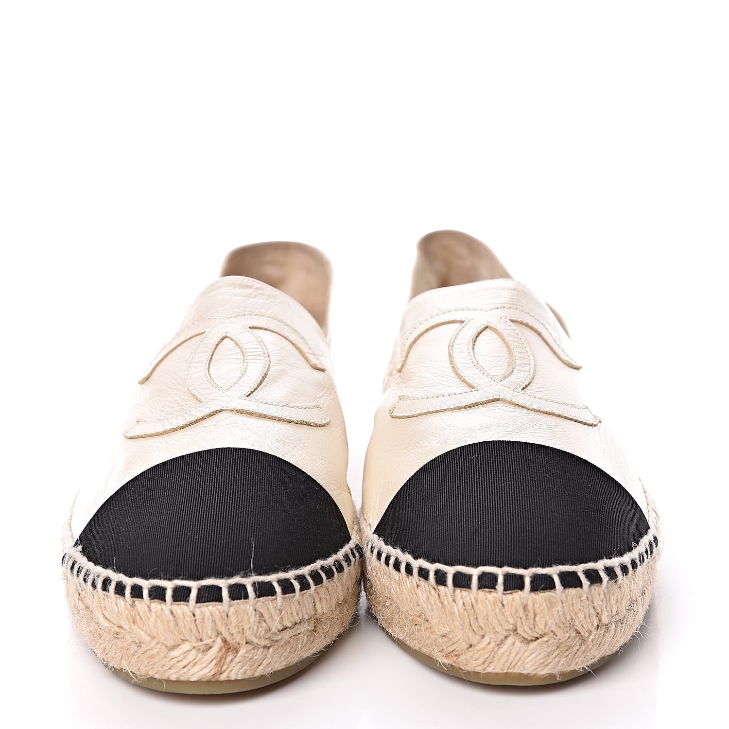 Chanel Iridescent Goatskin CC Espadrilles 40 Ivory Black 2 of 9