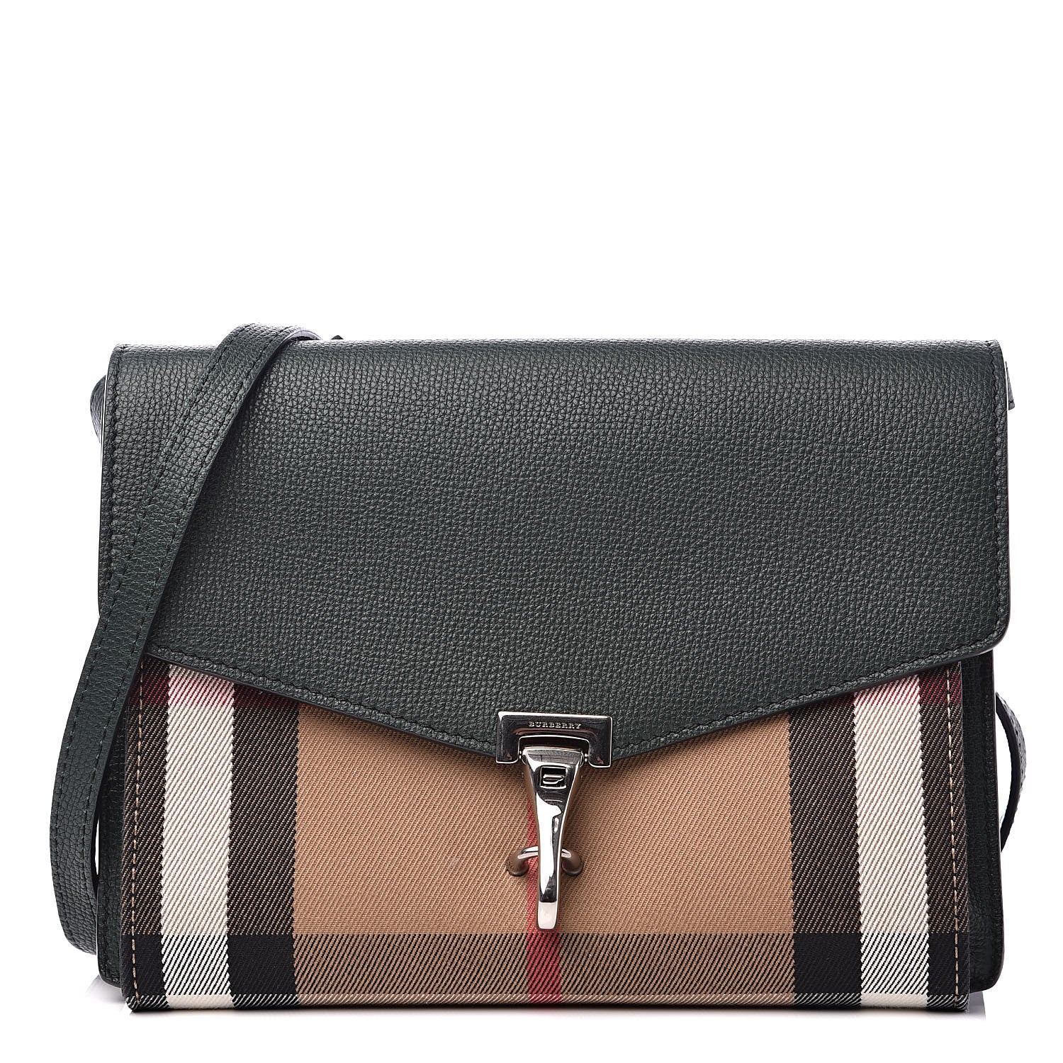 Burberry Derby Calfskin House Check Small Macken Crossbody Bag Dark Bottle Green 1 of 10