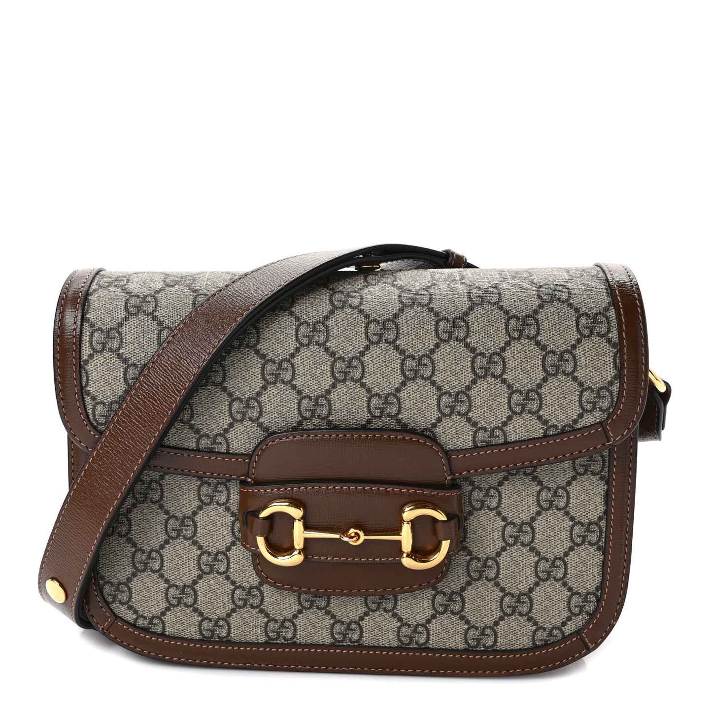 GG Supreme Monogram Horsebit 1955 Shoulder Bag Beige Brown Sugar