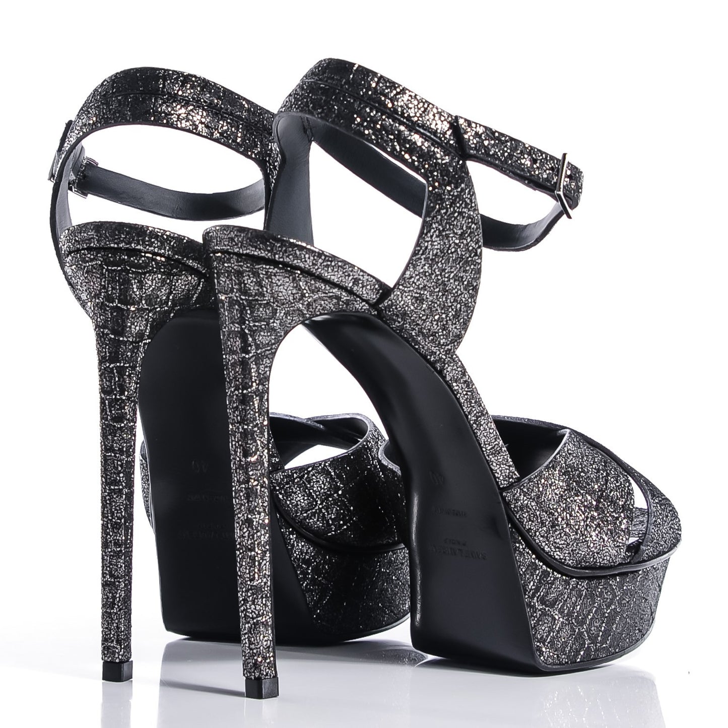 Crocodile Embossed Metallic Calfskin Tribute 105 Platform Sandal 40 Anthracite