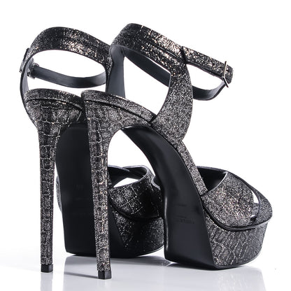 Saint Laurent Crocodile Embossed Metallic Calfskin Tribute 105 Platform Sandal 40 Anthracite 4 of 7