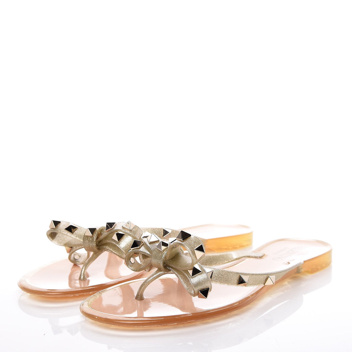 PVC Jelly Glitter Rockstud Bow Thong Sandals 38 Oro