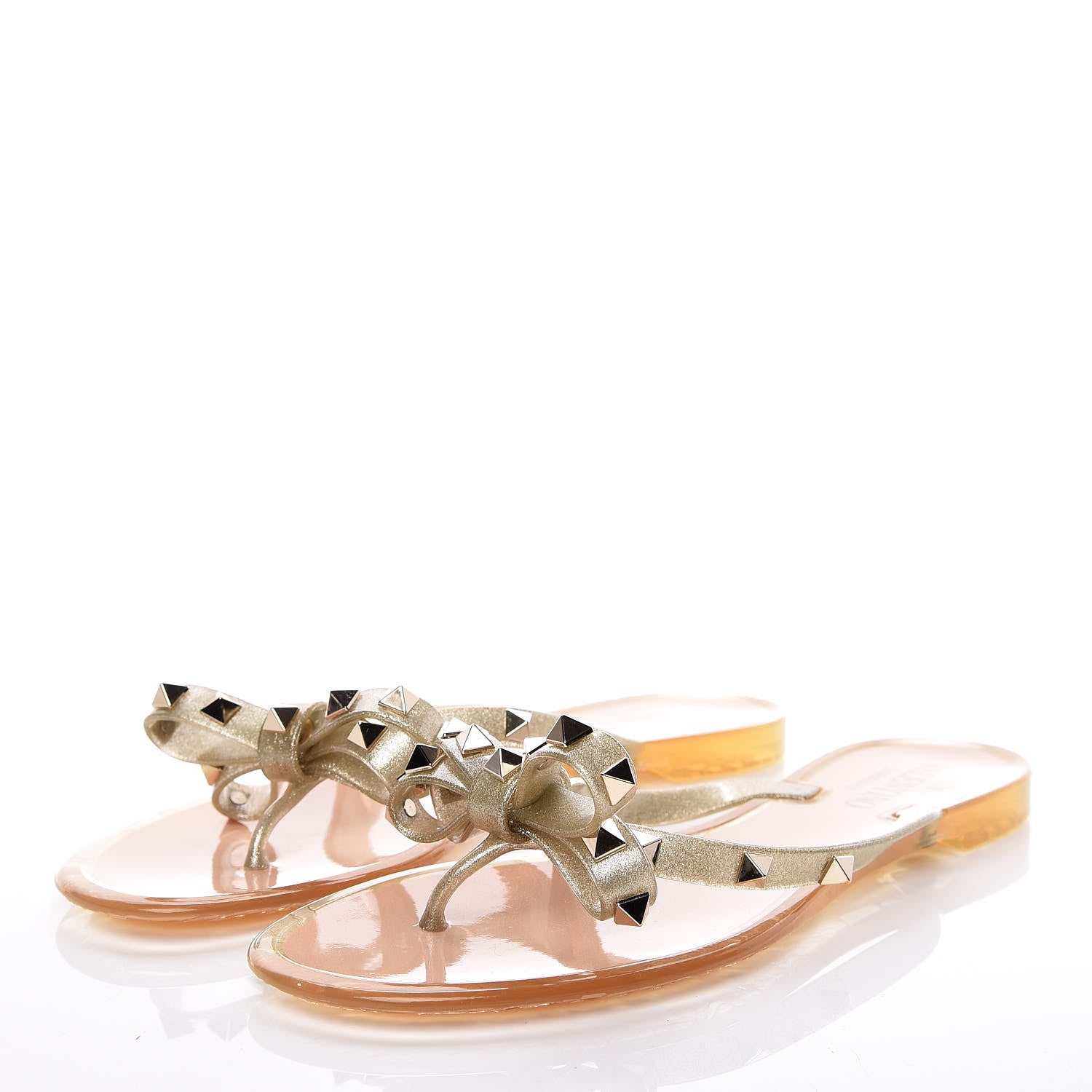 Valentino Garavani PVC Jelly Glitter Rockstud Bow Thong Sandals 38 Oro 3 of 7