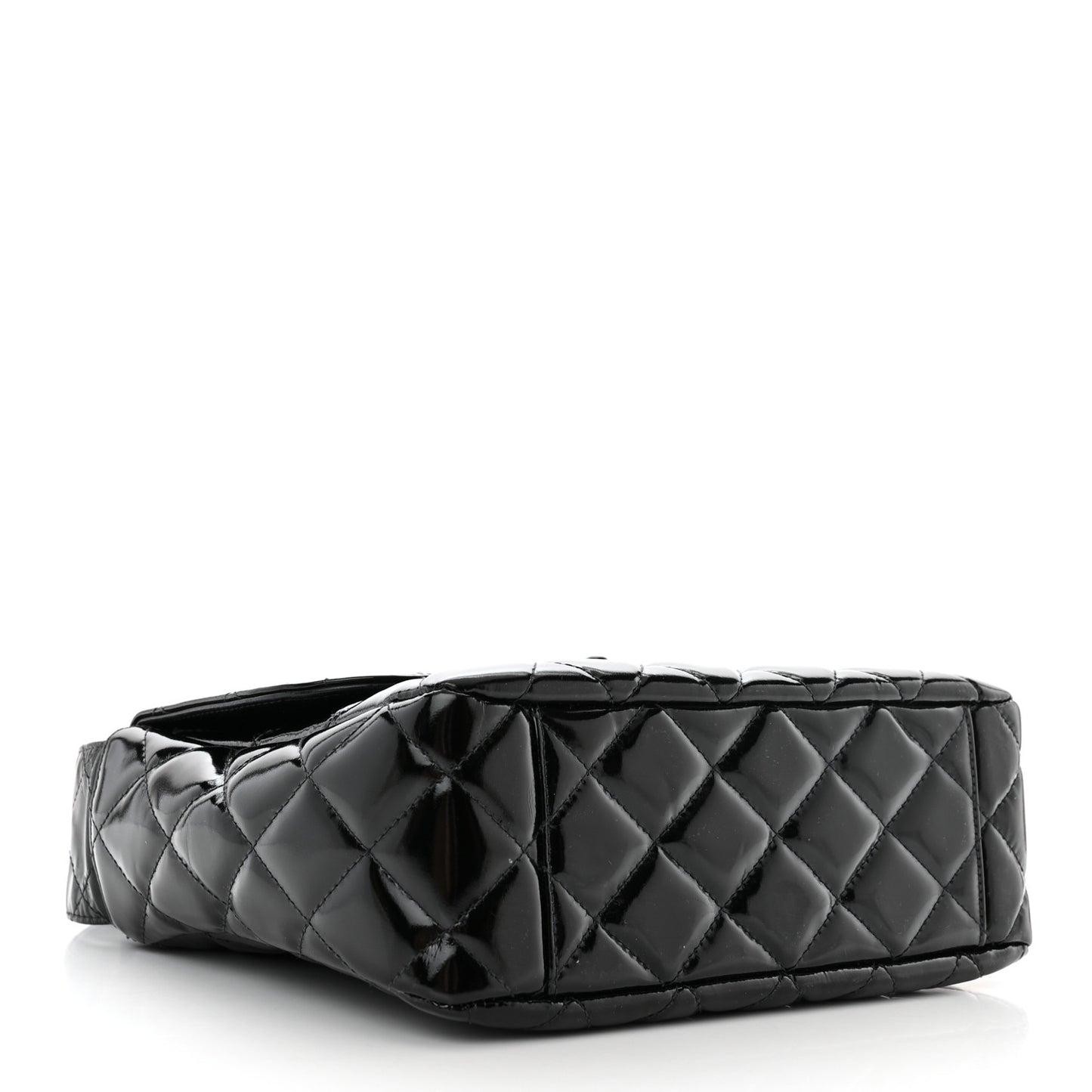 Patent Quilted Shoulder Flap Bag Black