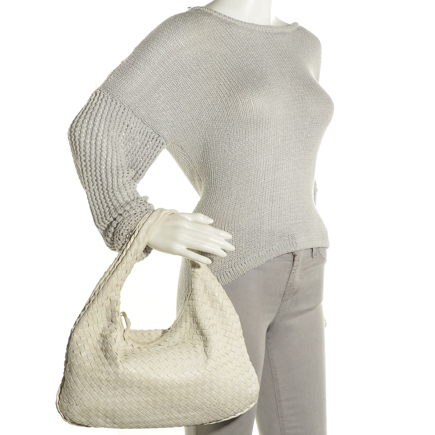 Nappa Intrecciato Medium Veneta Hobo White