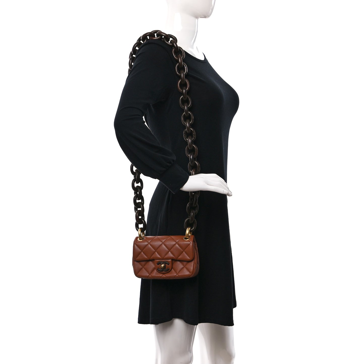 Lambskin Wenge Quilted Mini Fashion Wood Square Flap Light Brown
