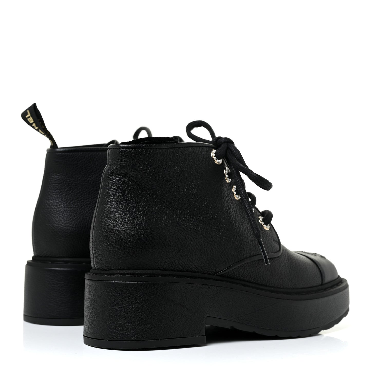 Calfskin Pearl Lace Up Combat Short Boots 35 Black