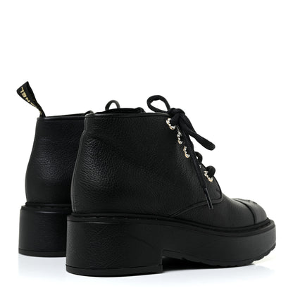 Chanel Calfskin Pearl Lace Up Combat Short Boots 35 Black 4 of 6