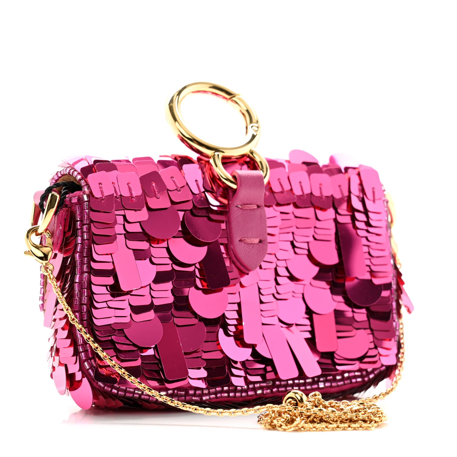 Fendi Sequin Paillettes Shiny Nappa Sex and the City Nano Maxi Buckle Baguette Charm Ciclamino Pilar 3 of 11