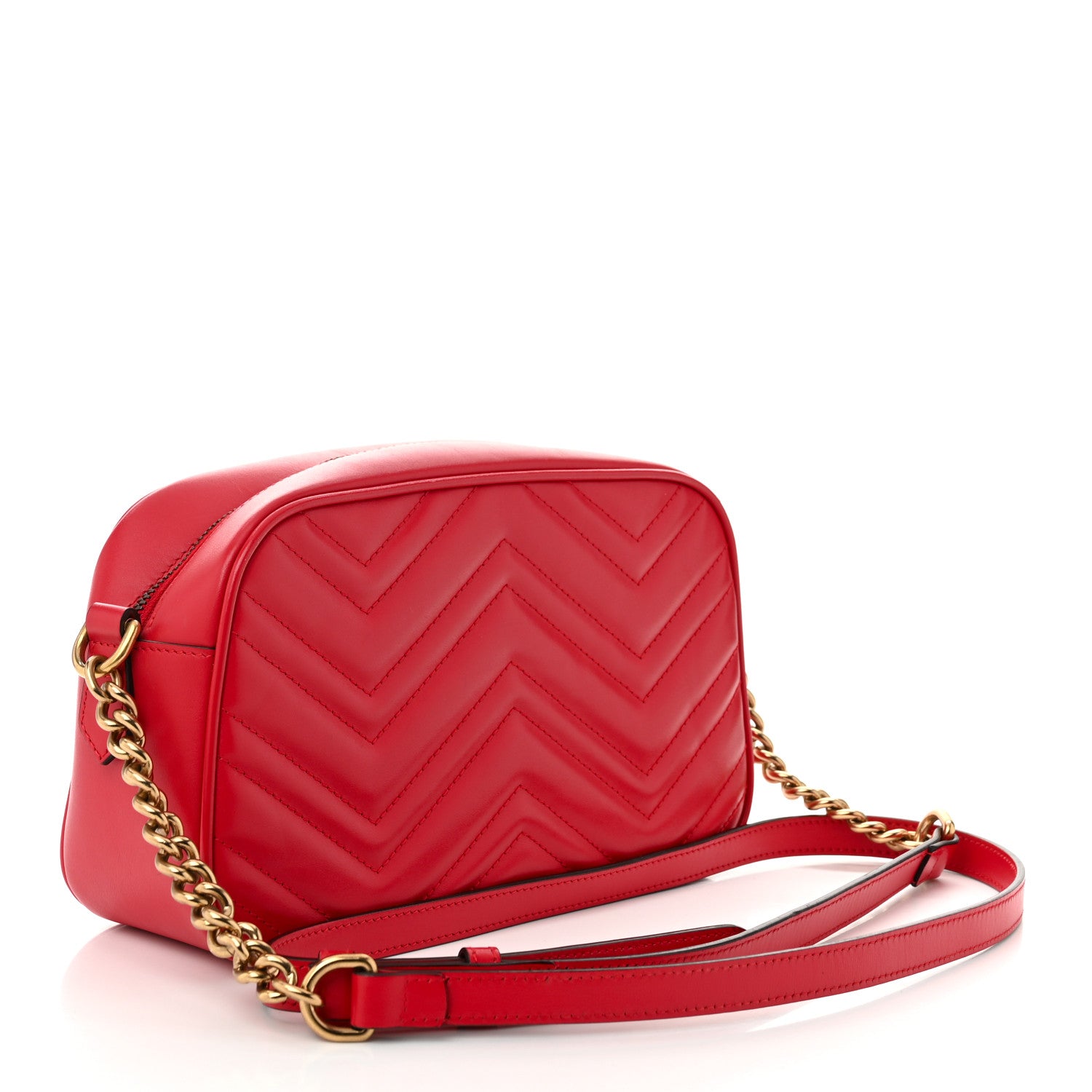 Gucci Calfskin Matelasse Small GG Marmont Chain Shoulder Bag Hibiscus Red 3 of 10