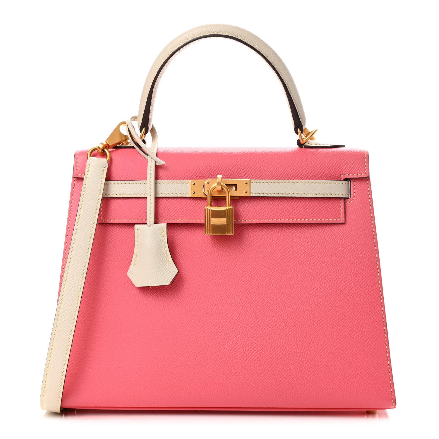 Hermes Epsom Bi-Color Horseshoe Kelly Sellier 25 Rose Azalee Craie 1 of 10