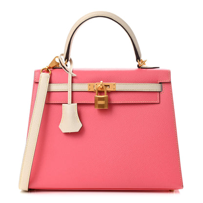 Hermes Epsom Bi-Color Horseshoe Kelly Sellier 25 Rose Azalee Craie 1 of 13