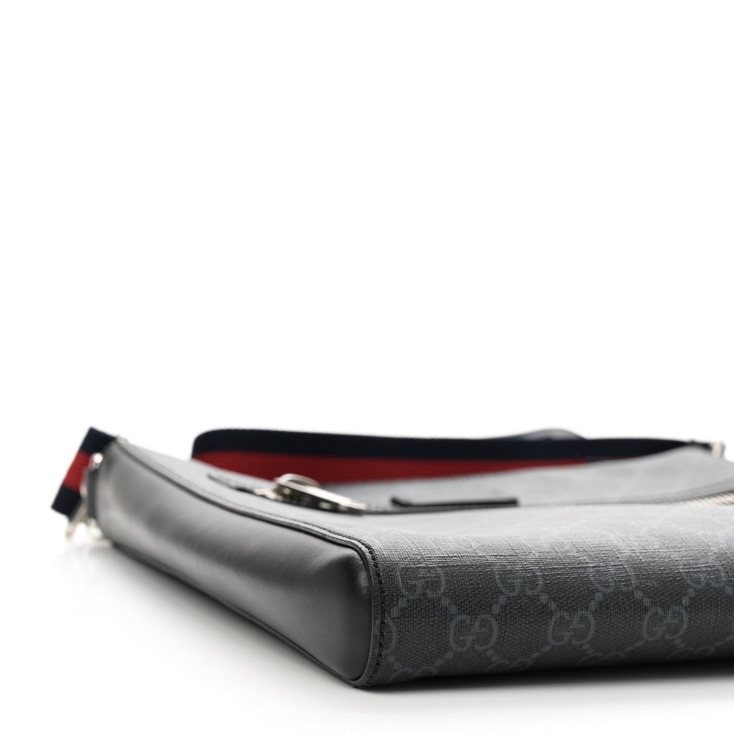 Gucci GG Supreme Monogram Appia Calfskin Web Flat Messenger Bag Black Grey 9 of 10