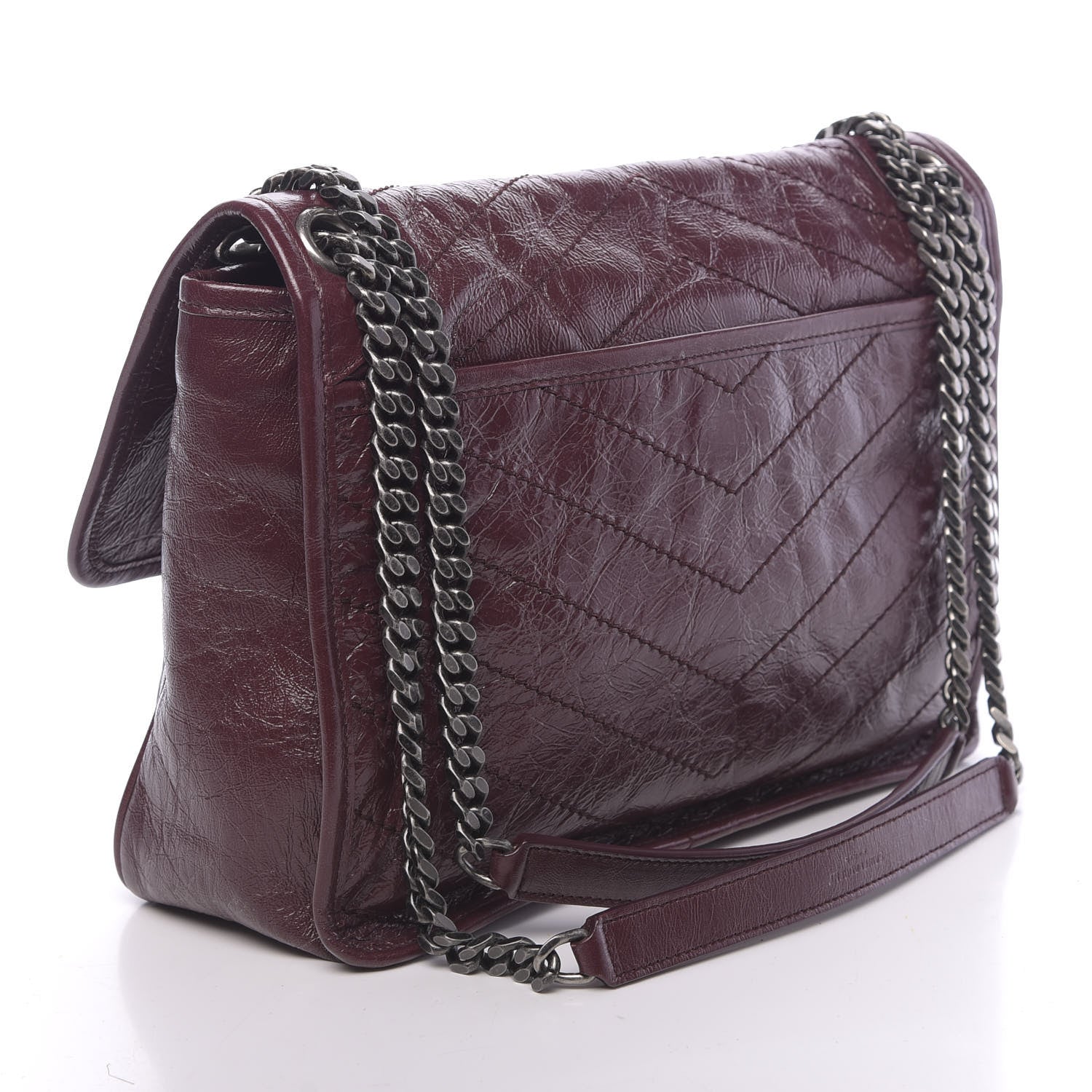 Saint Laurent Crinkled Calfskin Matelasse Monogram Medium Niki Chain Satchel Burgundy 3 of 9