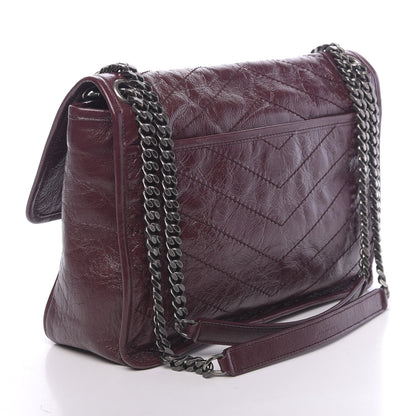 Saint Laurent Crinkled Calfskin Matelasse Monogram Medium Niki Chain Satchel Burgundy 3 of 9