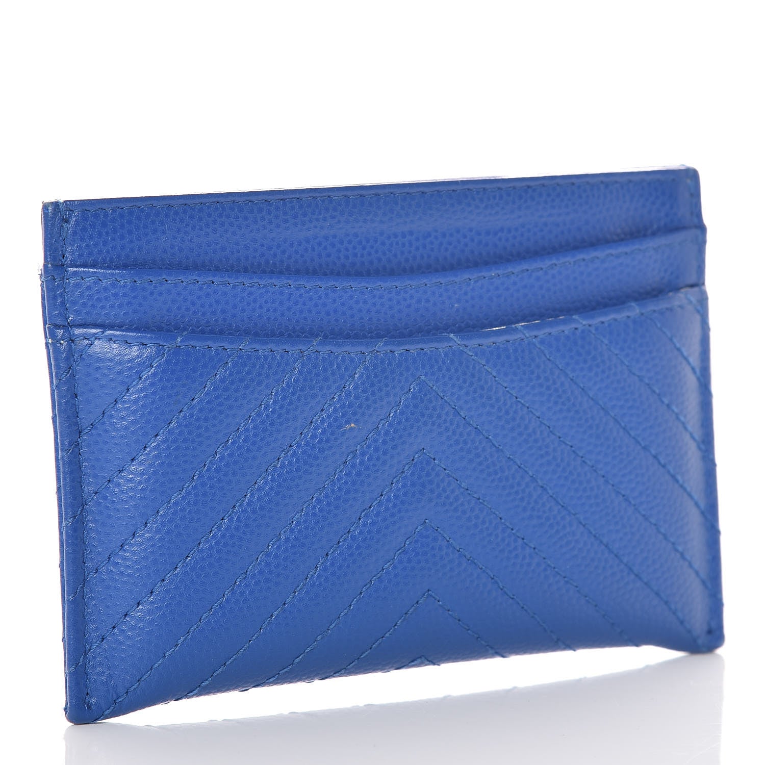 Chanel Caviar Chevron Quilted Card Holder Bright Blue 3 of 9