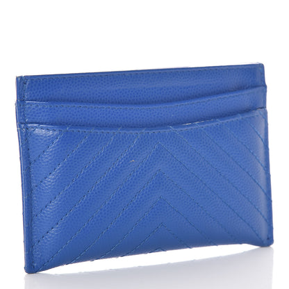 Chanel Caviar Chevron Quilted Card Holder Bright Blue 3 of 9