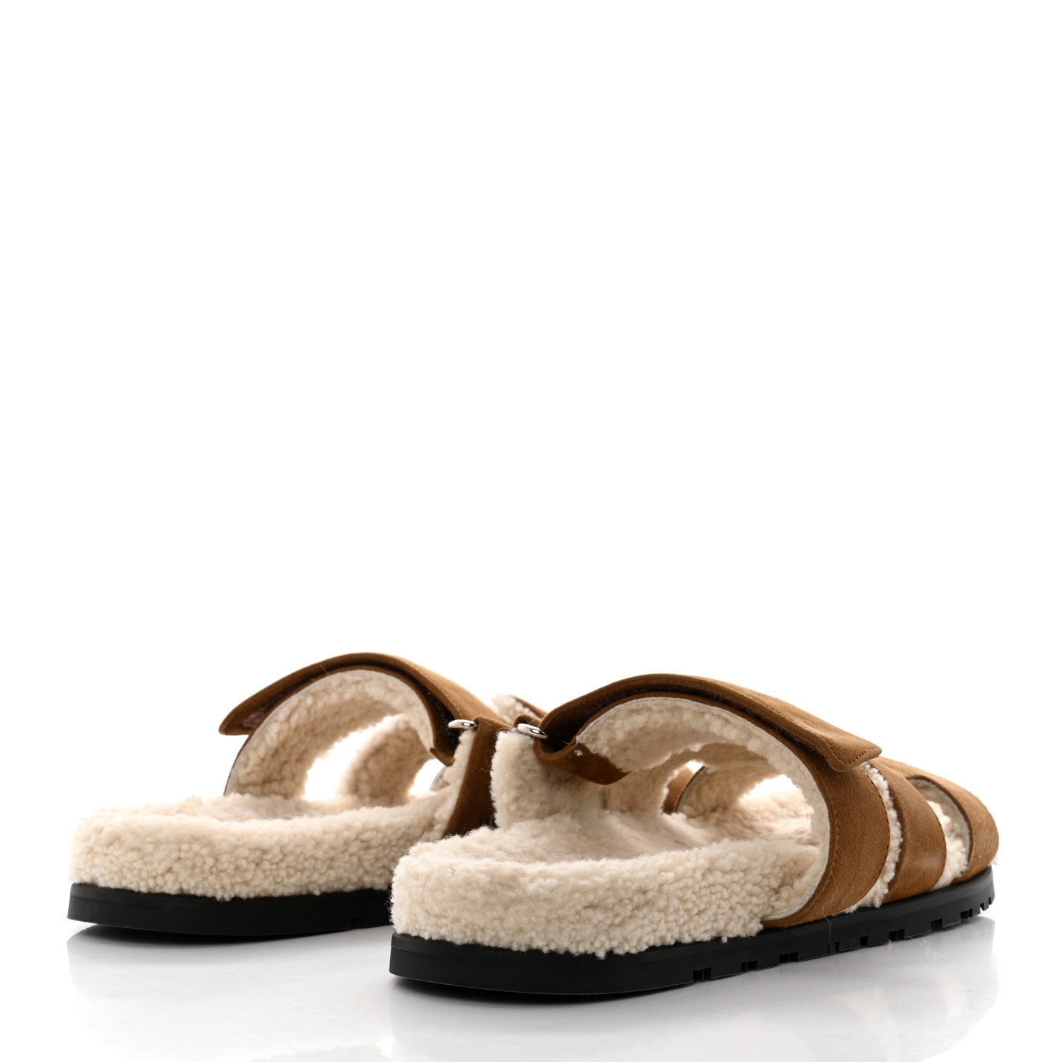 Hermes Suede Goatskin Woolskin Mens Chypre Sandals 41 Brun Fume Ecru 4 of 9