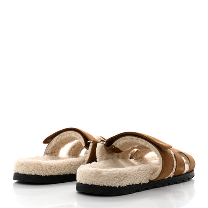Hermes Suede Goatskin Woolskin Mens Chypre Sandals 41 Brun Fume Ecru 4 of 9