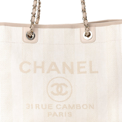 Chanel Straw Raffia Calfskin Striped Small Deauville Tote Beige 10 of 11