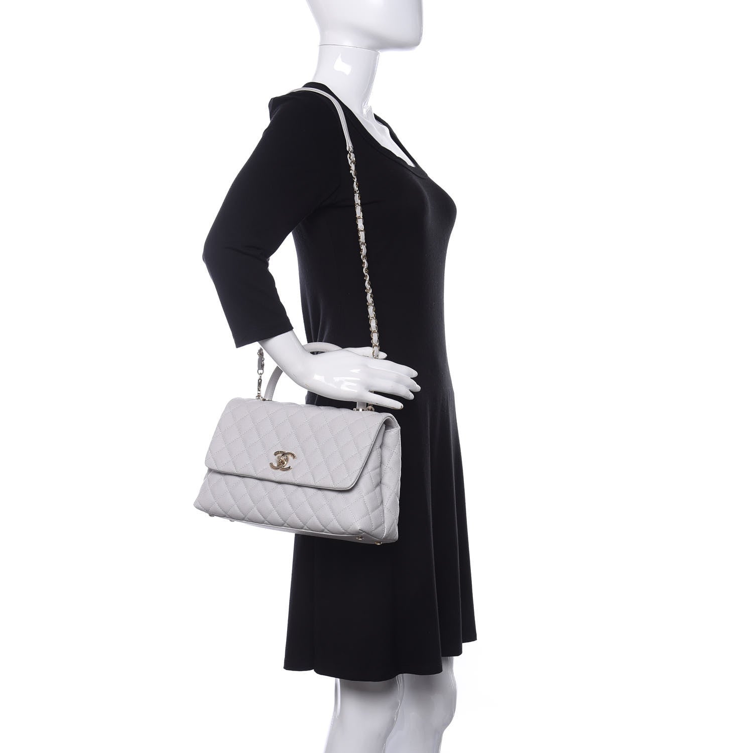 Chanel Caviar Quilted Small Coco Handle Flap Light Grey 2 of 11