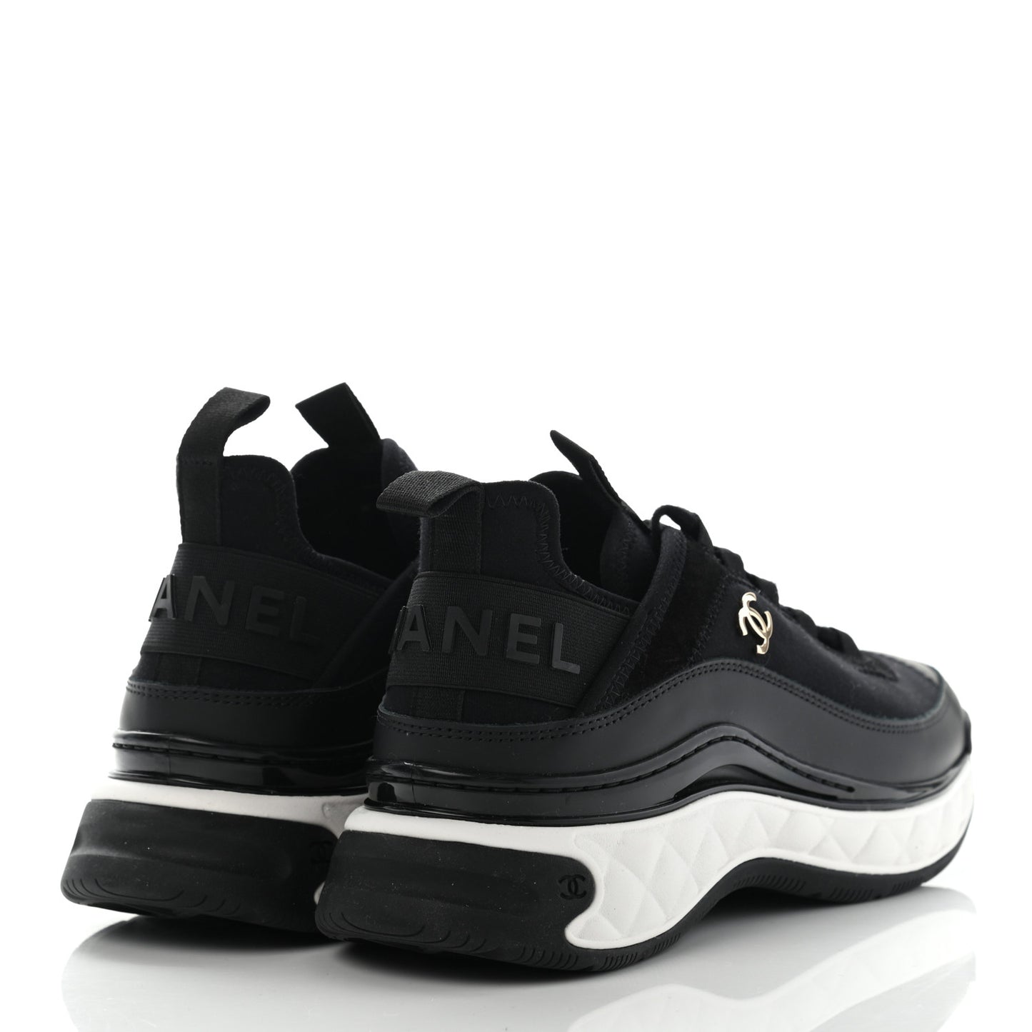 Velvet Calfskin Mixed Fibers CC Sneakers 38 Black